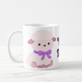 Café Caneca Fofa Kawaii de Cordeiro Sentado com Laço Ro