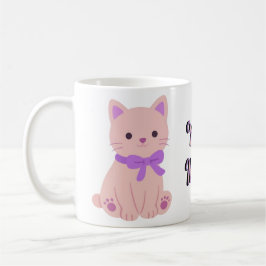 Café Caneca Fofa Kawaii de Gatinho Sentado Rosa com Laç