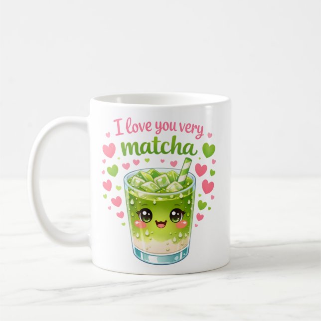 Café Caneca Fofo de Matcha Eu Amo Você (Esquerda)