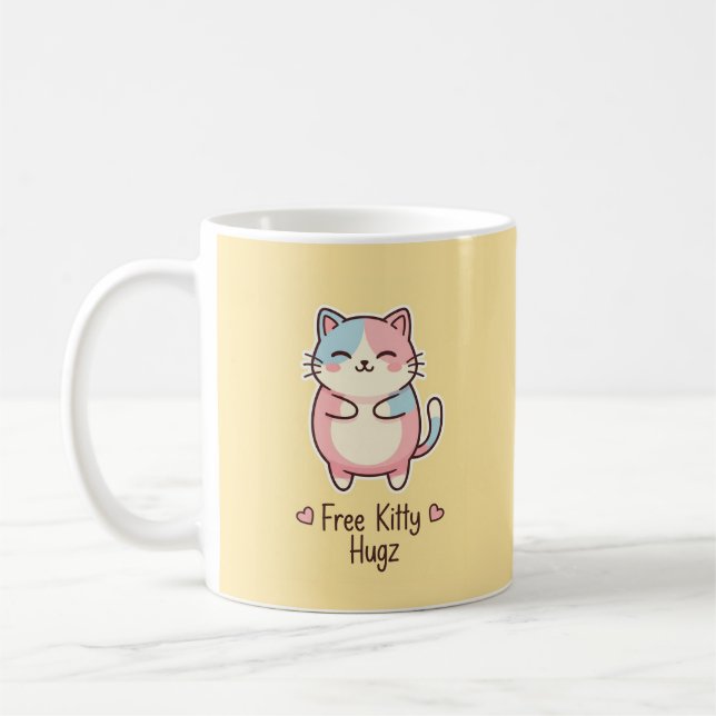 Café Caneca Gato Fofo Kawaii Abraços de Gatinho Grátis (Esquerda)