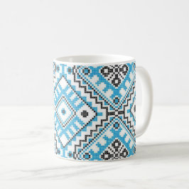 Café Caneca geométrica azul do bordado de Vyshyvanka do