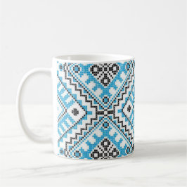 Café Caneca geométrica azul do bordado de Vyshyvanka do