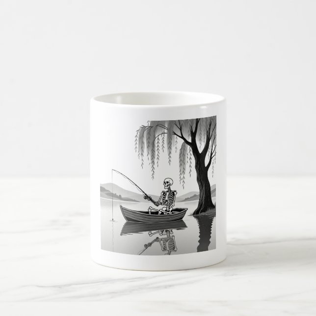 Café Caneca Gráfica Zen de Esqueleto Pescando com Paciê (Centro)