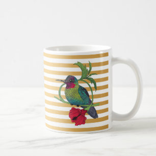 Café Caneca Ilustração de Colibri com Listras Douradas