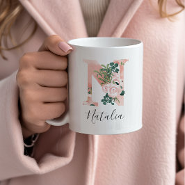 Café Caneca Inicial de Aquarela Floral - N