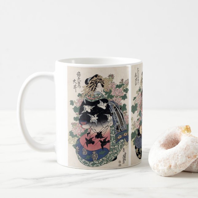 Café Caneca japonesa do impressão da gueixa de Eisen (Com Donut)