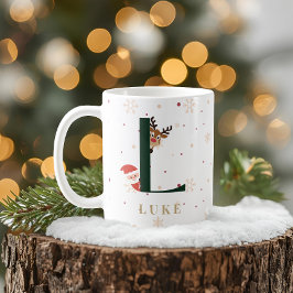 Café Caneca L de Monograma de Natal Personalizada
