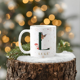 Café Caneca L de Monograma de Natal Personalizada