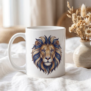Café Caneca Leão Celestial Dourado e Azul Linha de Luxo
