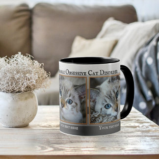 Café Caneca Listrada Cinza com 3 Fotos de Gatos Fofos