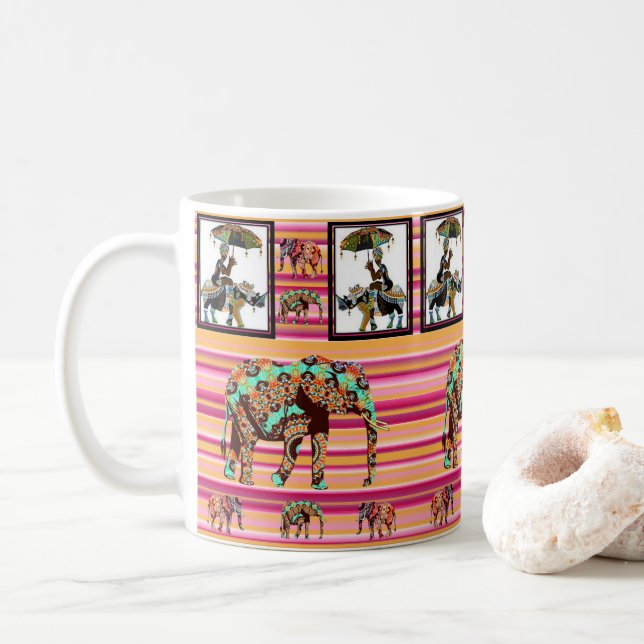 Café Caneca Listrada de Mulheres de Elefante Africano (Com Donut)