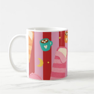 Café Caneca listrada rosa e vermelha com padrão de noit