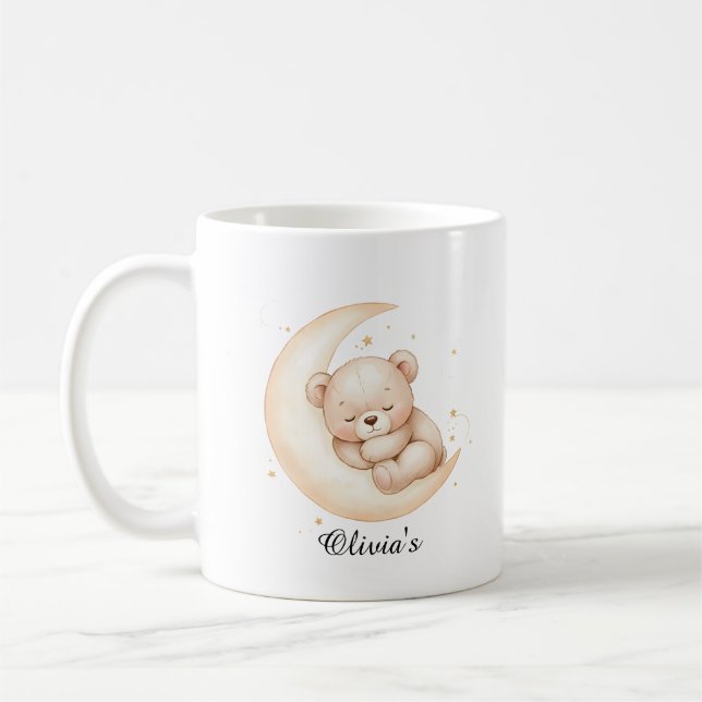 Café Caneca Lua de Urso Adormecido Fofo & Nome Personal (Esquerda)