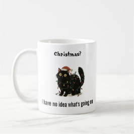 Café Caneca Luzes de Natal Gato Preto Engraçado
