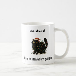 Café Caneca Luzes de Natal Gato Preto Engraçado
