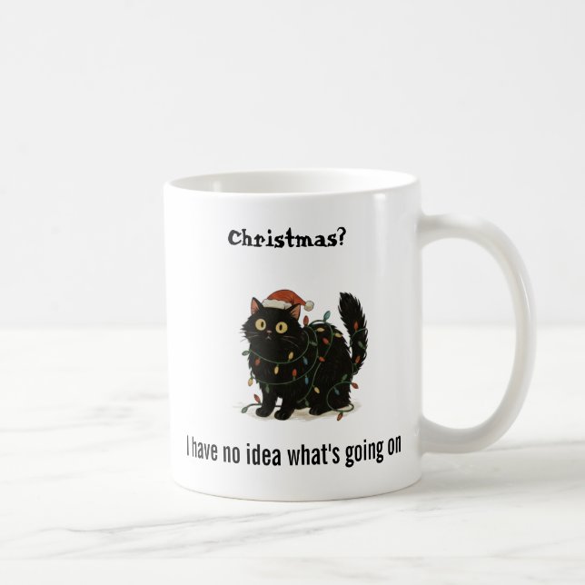 Café Caneca Luzes de Natal Gato Preto Engraçado (Direita)