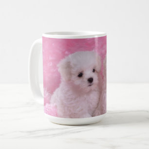 Café Caneca maltesa adorável dos filhotes de cachorro