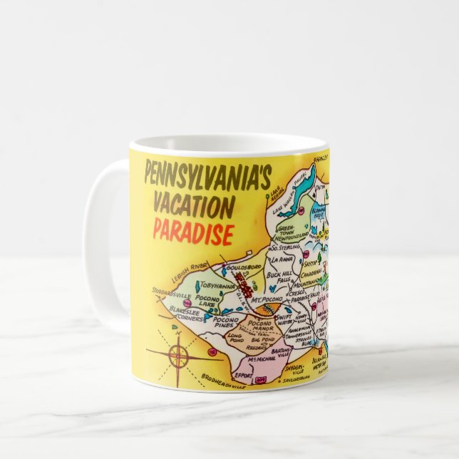 Café Caneca Mapa Antigo das Montanhas de Pocono (Frente Esquerda)