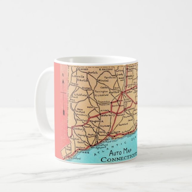 Café Caneca Mapa Automóvel de Connecticut (Frente Esquerda)