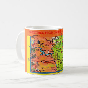 Café Caneca Mapa Ilustrado Colorido de Dakota do Norte