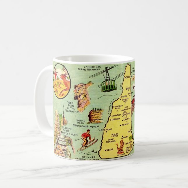 Café Caneca Mapa Ilustrado de New Hampshire (Frente Esquerda)