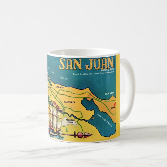 Café Caneca Mapa Retro de San Juan (Frente Esquerda)