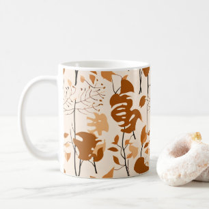 Café Caneca Minimalista de Folhas Botânicas de Outono