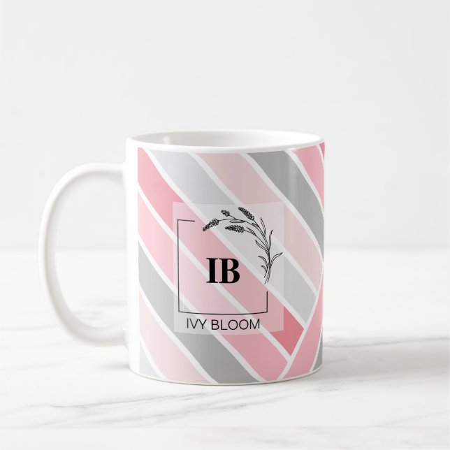 Café Caneca Monograma com Listras em Tons de Rosa (Esquerda)
