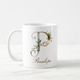Café Caneca Monograma de Letra P Floral em Ouro Elegant