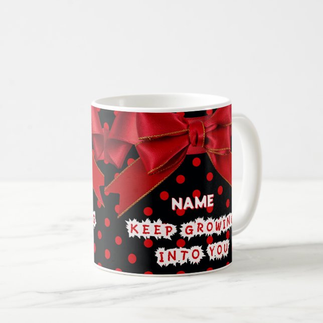 Café Caneca Motivacional Personalizada de Pontos Vermel (Frente Esquerda)