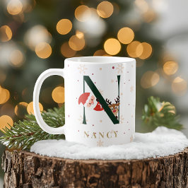 Café Caneca N de Monograma de Natal Personalizada