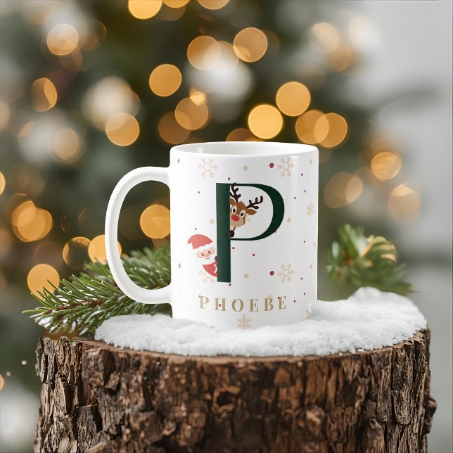 Café Caneca P de Monograma de Natal Personalizado (Criador carregado)