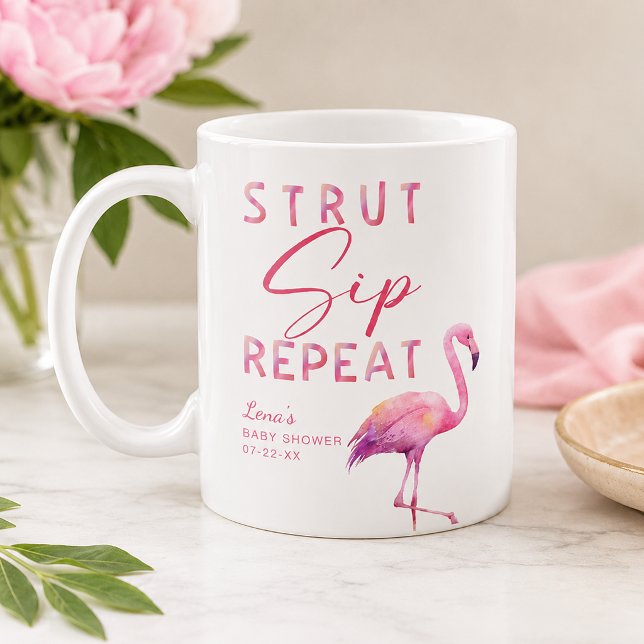 Café Caneca para Chá de Bebê Flamingo – Desfile, Beba,  (Flamingo Baby Shower Mug
)