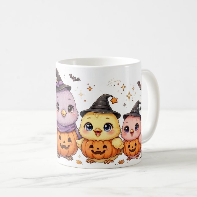Café Caneca Pássaros de Halloween, Fofo (Frente Esquerda)
