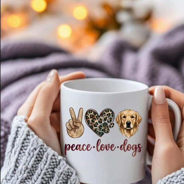 Café Caneca Paz Amor Cães | Presente para Mãe de Golden (Criador carregado)