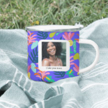Caneca personalizada amor de mãe floral azul