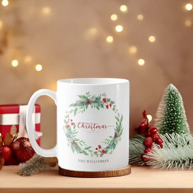 Café Caneca Personalizada Aquarela de Verde Natal (Criador carregado)