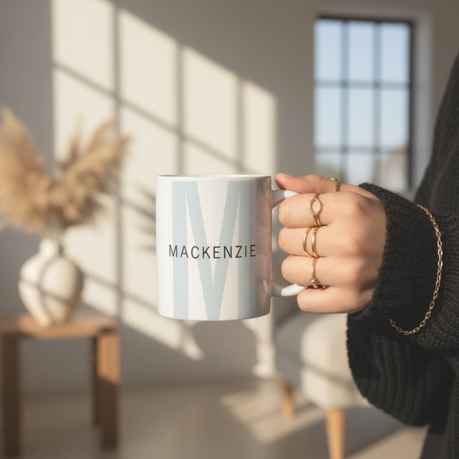 Café Caneca Personalizada Azul Céu com Monograma de Pre (Personalized Name Monogrammed Mug – Birthday, Christmas & Graduation Gift for Her, Aunts, and Moms)