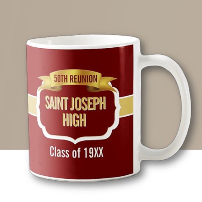 Café Caneca Personalizada Bege Vermelho para Reunião de (Criador carregado)