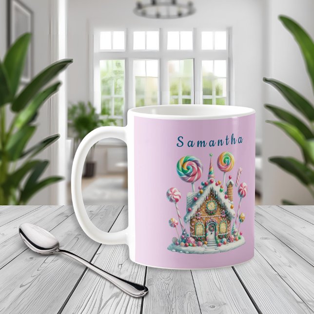 Café Caneca Personalizada Casa de Pão de Mel Rosa para  (Criador carregado)