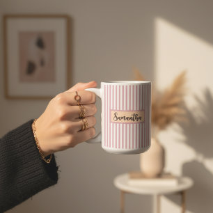 Café Caneca Personalizada com Listras Rosa de Presente 