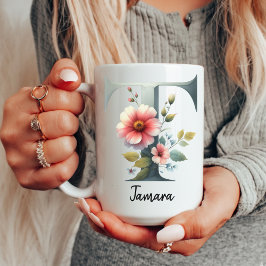 Café Caneca Personalizada com Monograma de Flores Silve