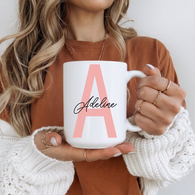 Café Caneca Personalizada com Monograma de Pêssego como (Personalized Peach Monogram Mug Gift for Her, Peach Initial Name Coffee Mug Birthday Gift for Mom)