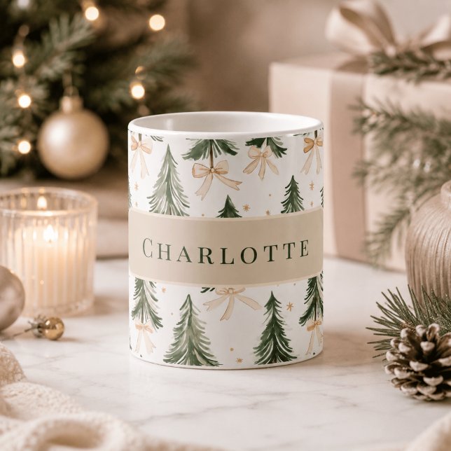 Café Caneca Personalizada com Nome e Árvore de Natal em (Criador carregado)