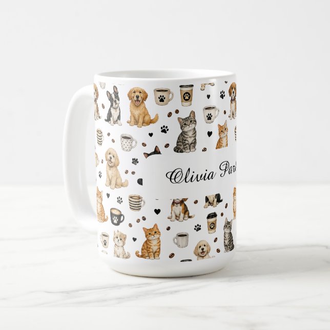 Café Caneca Personalizada com Nome e Padrão de Pet & Ca (Frente Esquerda)