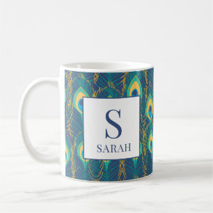 Café Caneca Personalizada com Nome e Pena de Pavão Eleg
