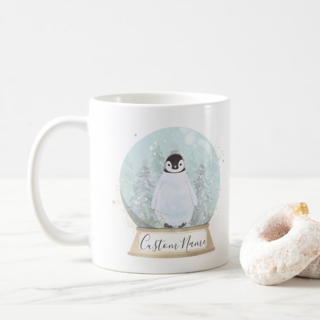 Café Caneca Personalizada com Nome Pinguim em Globo de  (Com Donut)