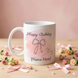 Café Caneca Personalizada de Aniversário Rosa Coquette