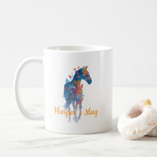 Café Caneca Personalizada de Cavalo Floral Borboleta