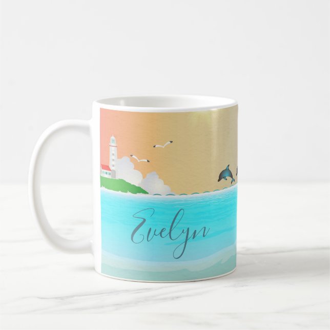 Café Caneca Personalizada de Farol Náutico com Golfinho (Esquerda)
